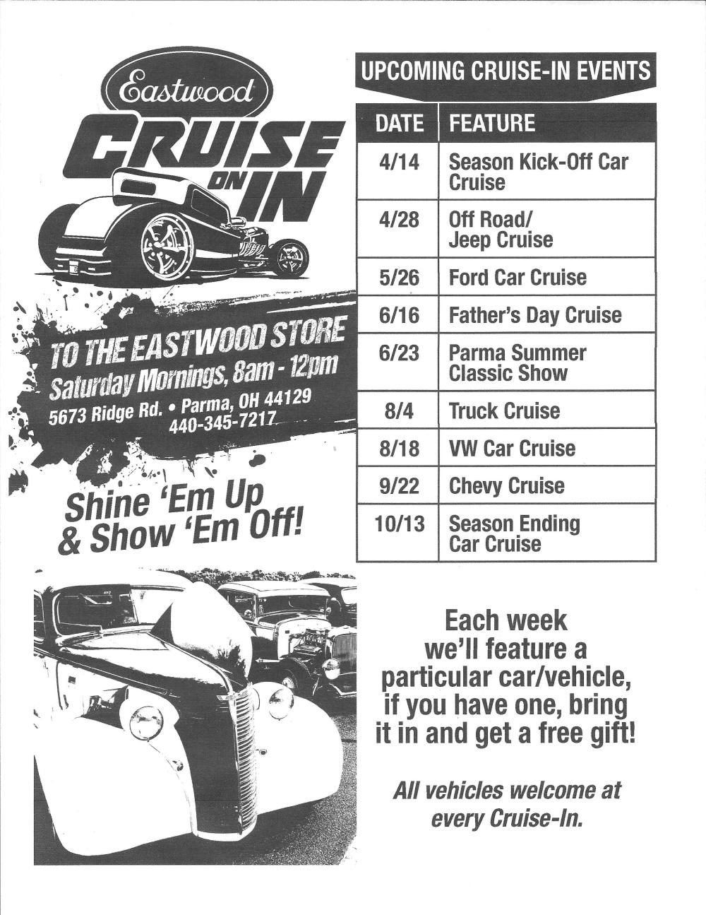 2018 Eastwood Car Cruise schedule